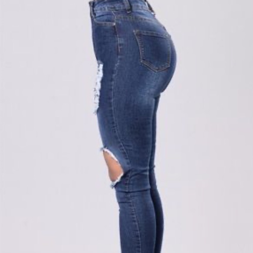 HIGH WAISTED FASHION NOVA RIPPED BLUE JEANS